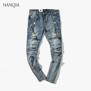 Jeans déchirés en détresse Slim Fit Jeans Hommes Lavés Détruits Skinny Denim Pantalons Mode Streetwear Blue Hole Biker Jean pour hommes 201111