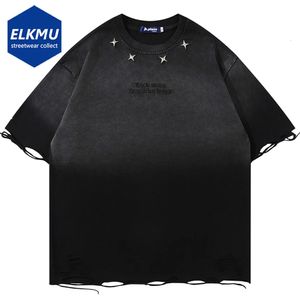 T-shirt déchiré en détresse T-shirt étoile T-shirt T-shirt en vrac rétro 2024 pour hommes Harajuku Street Vêtements Hip Hop T-shirt 240508