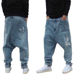 Distressed Streetwear Ripped Harem Jeans Mannen Casual Losse Baggy Broek Heup DropCotch Denim Pants Male Clothes Big Size 2111108