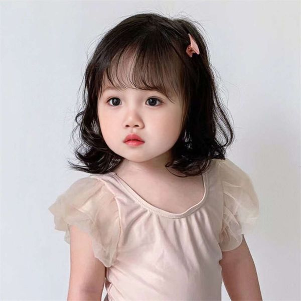 Cintas de tramado y corto femenino falso para niños, aire ligeramente diario, bebé Liu Haimeng, cabello rizado, conjunto de cabeza completa