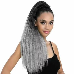 DIVA Kinky cheveux raides gris vrais cheveux queue de cheval postiche enveloppant clip dans Dye sans surbrillance naturelle sel et poivre gris queue de cheval humaine