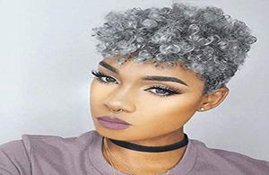 Diva echt haar zout en peper zilveren grijs haarpruiken voor zwarte vrouwen korte kapsels voor vrouwen machine gemaakt menselijke kleurrijke afro K1308023