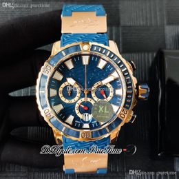 Diver 1502-151le-3/9-hamer Miyota Quartz Chronograph Mens Horloge Rose Gold Blue White Shark Dial Rubberen riem met Patroon Puretime Ptun 2021 Stopwatch Horloges F024F6