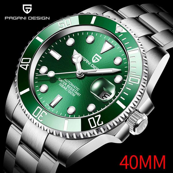 Reloj de acero de precisión con calendario de gama alta y brillo nocturno clásico fantasma de agua verde mecánico completamente automático para hombre Diver