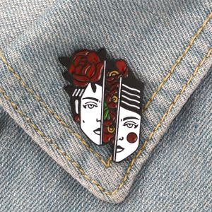 Verdeeld vrouw hoofd geëmailleerde pin bloemen badge broche tas kleding revers pin cool punk sieraden cadeau voor vrienden