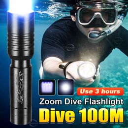 Duiken 100m onderwater lantaarn LED Oplaadbare draagbare zoom Professional onderwater lantaarn IP68 Waterdichte duikvlieslamp