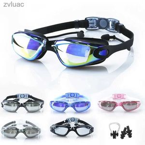 Accesorios de buceo Gafas de natación para adultos con tapones para los oídos Clip para la nariz Lente de protección UV antivaho Gafas de natación de silicona impermeables YQ240119