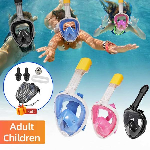 Accesorios de buceo Máscara de snorkel de cara completa Snorkel Natación Máscara de buceo Vista amplia Antiniebla Antifugas Sistema de respiración seguro para niños adultos Regalo 240118