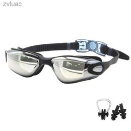 Duikaccessoires Professionele zwembril Zwembril met oordopjes Neusklem Galvaniseren Waterdichte siliconen Adluts YQ240119