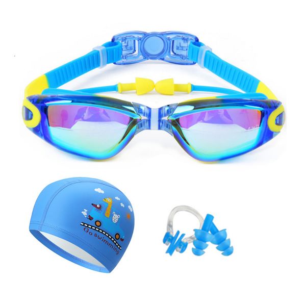 Lunettes de plongée Cartoon Enfants Lunettes de natation avec oreilles Plug Bonnet de bain Set Garçons Filles Anti-buée Silicone pour enfants Lunettes de natation Lunettes de piscine 230606