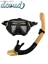 Duikmaskers Brand Professionele siliconen duikuitrusting SCUBA Snorkelmasker Set apparatuur snorkel volwassenen UV waterdichte zwemglazen mannen vrouwen y240410