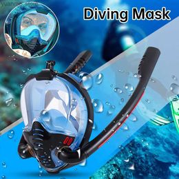 Duikmaskers Dubbele buis snorkelmasker vol gezicht droog zwemmen snorkelen met camerafader anti -mist duikende bril onderwateraccessoires y240410