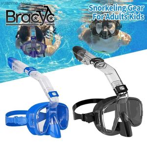 Duikmaskers Droog snorkelmasker Set opvouwbare anti mistduikmasker volledig droog topsysteem geschikt voor zwemmen professionele opblaasbare apparatuur voor AD Y240419 T83Z