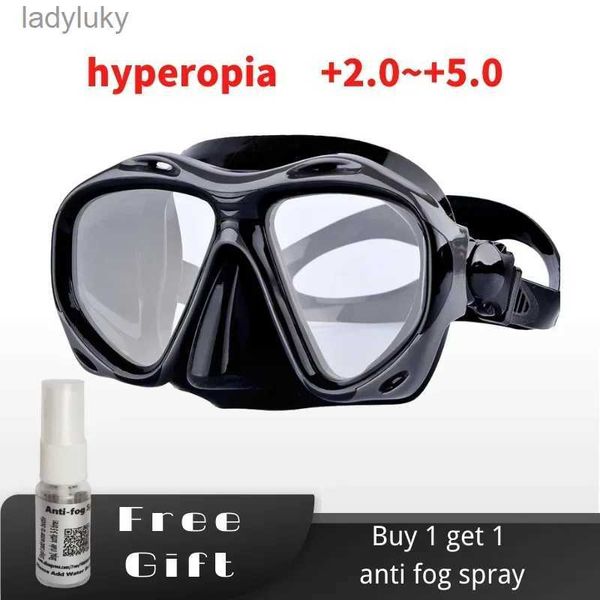 Máscaras de buceo Máscara de buceo para presbicia hipermétrope con lentes de vidrio templado Lectura Equipo de buceo para hipermetropía para hombres y mujeres +2.0 a +5.0L240122