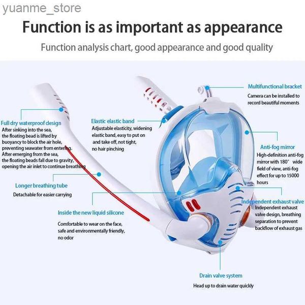 Masques de plongée masque gonflable Masque à double tube Silicone entièrement sèche Masque de plongée masque adulte Masque de plongée Masque de plongée sous-contenu Sous Y240419 N2G6