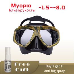 Masques de plongée Myopie masque de plongée sous-marine Camouflage anti-buée pour équipement de chasse sous-marine masques de natation googles lentilles myopes myope 230608