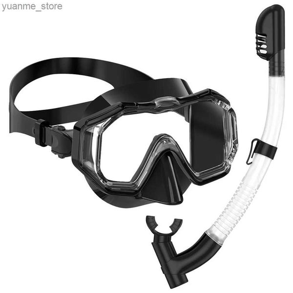 Mascaras de buceo Masquel de snorkel Juego de bogas de buceo 3 ventanas Panorámico Vista ancha HD Top seca Anti-Fog para adultos y niños Y240410