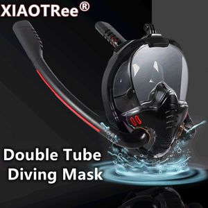 Duikmaskers Snorkelmasker Dubbele buis Siliconen volledig droog duikmasker Volwassen zwemmasker Duikbril Zelfstandige onderwaterademhaling 230328