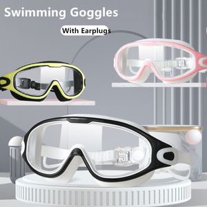 Masques de plongée Bonnets de natation Grand cadre Lunettes de natation Adultes avec bouchons d'oreille Lunettes de natation Hommes Femmes Professionnel HD Lunettes anti-buée Lunettes en silicone 230612