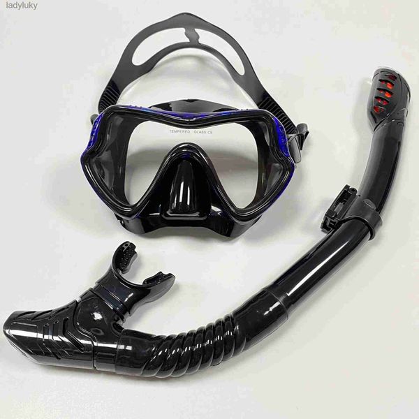 Máscaras de buceo Natación Buceo Snorkel Espejo Mascarilla de silicona Conjunto de tubos de respiración Marco grande Equipo de snorkel L240122