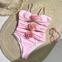 Buceo sexy rosa 3d flor de natación mujer una pieza trajes de baño femenino monokini bañador nadando para mujeres bañeras nada 2024 nuevo