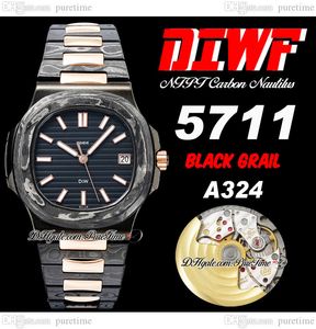 DIW 5711 Black Grail A324 Automatische heren Watch NTPT Crafuls Carbon Fiber Black Stick Dial Ultra Dunne Rose Gold roestvrijstalen links Bracelet Super Edition Puretime B2