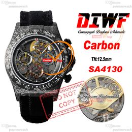 DIW Carbon SA4130 Automatische chronograaf Heren Work Diwf Skelet geel goud Arabische wijzerplaat Zwarte nylon band super editie dezelfde seriële kaart puretime reloj ptrx f2