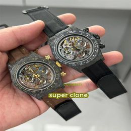 DIW Factory modifier la montre Fonction de synchronisation Mouvement cal.4130 Taille 40MM Boîtier de montre en fibre de carbone Cadran creux Verre saphir étanche