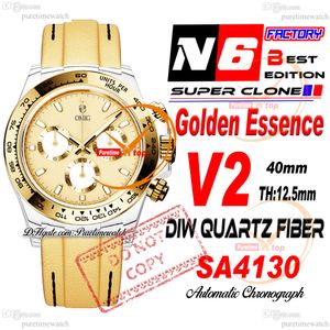 Diw Golden Essence Quartz Carbon SA4130 Automatic Chronograph Mens Watch N6f V2 Yellow Gol White Dow