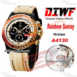 DiW Rainbow Sunray Carbon A4130 Automatische chronograaf Mens Watch DiWF Zwarte Diamanten Dial White Nylon Strap Super Edition dezelfde seriële kaart Puretime reloj Ptrx