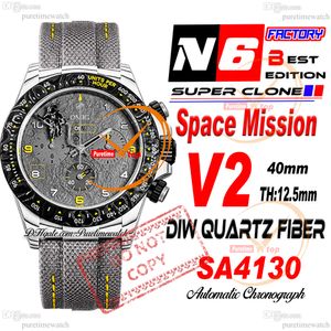 DiW Space Mission Quartz Carbon SA4130 Automatische chronograaf Heren Watch N6F V2 Gray Yellow Dial Nylon Strap Super Edition dezelfde seriële kaart Puretime reloj hombre ptrx