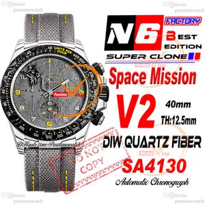 DiW Space Mission Quartz Carbon SA4130 Automatische chronograaf Heren Watch N6F V2 Gray Yellow Dial Nylon Super Edition dezelfde seriële kaart Puretime Reloj HOMBRE PTRX F2