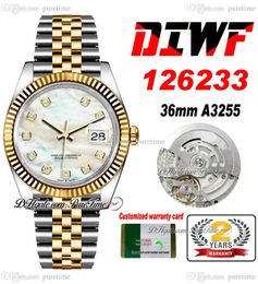 DIWF 36 mm 126233 SA3235 Reloj automático para hombre Bisel estriado de oro amarillo en dos tonos MOP Diamantes Dial Acero 904L Pulsera Jubileesteel Relojes Super Edition Puretime D4