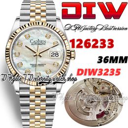 DIWF DIW126233 SA3235 Automatische heren Bekijk twee toon geelgouden gecanneleerde ring dop diamanten wijzerplaat 904L staal Jubileesteel Bracelet Super Edition Eternity Watches