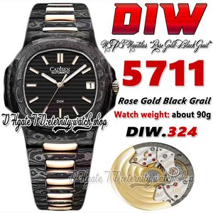 DIWF DIW5711 Rose Gold Black Grail Mens Watch A324 Automatische NTPT Crafts Carbon Fiber Black Stick Dial Ultra dunne stalen links Bracelet Super Edition Eternity Watches