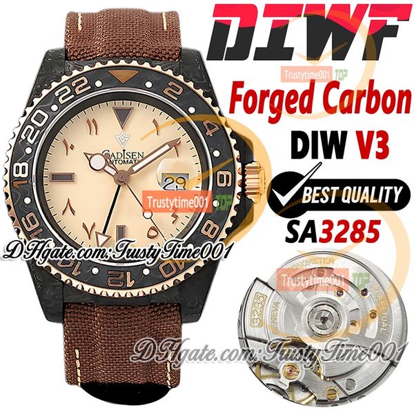 Diwf V3 Carbon Desert Eagle Everose Arabic SA3285 Automatic Homme Watch Diw Full Forged Carbon Case Nylon Strap Super Edition TrustyTime001 Montres Montre Homme