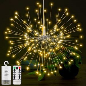 DIY 100/150/200 LED fuegos artificiales explosión estrella Navidad Hada luz con mando a distancia 8 modos colgante Starburst LED cadena guirnalda