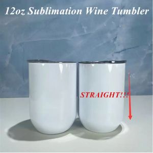 DIY 12oz Sublimation STRAIGHT Gobelet à vin en acier inoxydable Verres à vin Coquetiers Verre à vin sans pied avec couvercle Forme d'oeuf sous vide