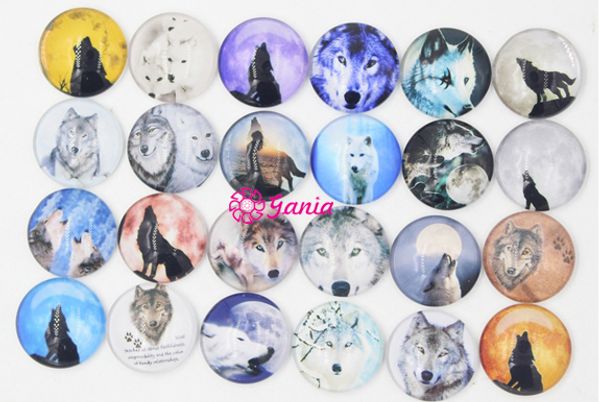 Botones de piedra de cristal de cabujón de 18mm intercambiables DIY, botón de Lobo Animal para joyería a presión, pulsera, collar, anillo, pendientes