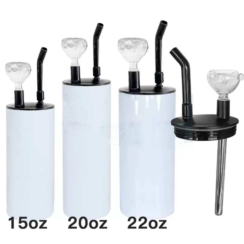 DIY 15oz / 20oz Roken Tumblers Sublimatie Witte Hookah rechte 304 roestvrijstalen dubbele muur met glazen kom en schroefdeksels