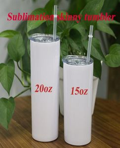 DIY 20oz Sublimatie Skinny Tumbler Slim Tumbler Dubbele wand Roestvrij stalen vacuüm Geïsoleerde koffiemok taps toelopende kopje met stro4781762