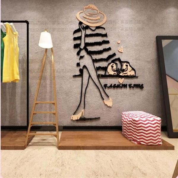 Bricolage 3D non toxique acrylique mode fille autocollant mural magasin de vêtements décoration murale autocollants décor à la maison T200111285J