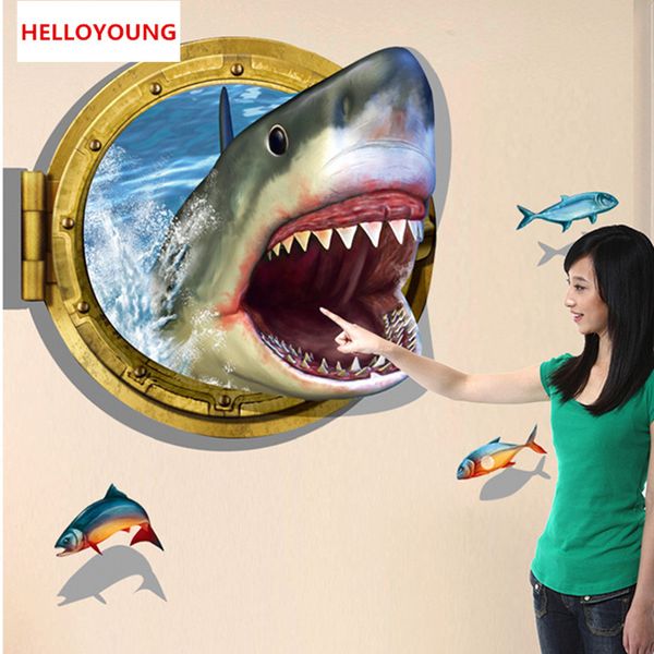 Bricolage 3D le fond de la mer requin autocollant mural Vivid World Art autocollant chambre décor à la maison autocollant mural papier peint étanche