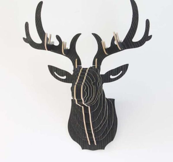 Bricolage 3D en bois coloré Animal tête de cerf assemblage Puzzle tenture murale décor Art bois modèle Kit jouet décoration de la maison 1421208