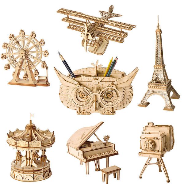 DIY 3D Puzzle En Bois Assemblage Modèle Avion Merry Go Round Ferris Wheel Jouets Pour Enfants