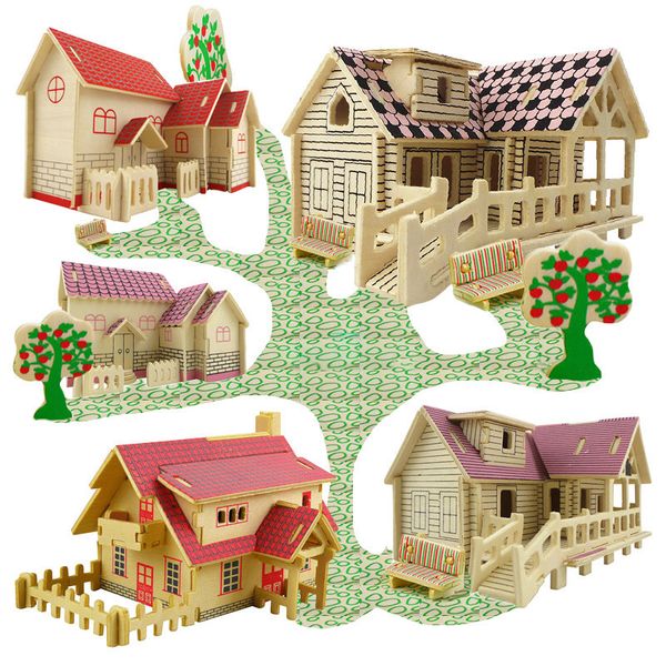 Kits de maison modèle en bois DIY 3D Puzzle en bois Jigsaw Jouet pour bébé Enfant Maison d'apprentissage précoce Modèle de construction cadeau pour enfants Brinquedo Educativo Houses