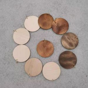 DIY 5cm colgante de madera componentes de joyería monograma grabado láser disco de madera en blanco para pulsera de cuentas de silicona llavero de madera Accesorios