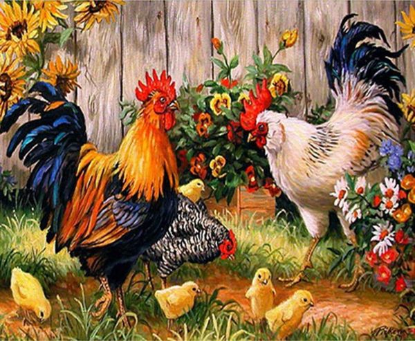 Bricolage 5D diamant peinture par numéro Kit complet perceuse coq poule poussins broderie point de croix Arts artisanat toile décoration murale 6153686