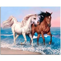 Bricolage 5D plein diamant peinture point de croix bord de mer cheval diamant broderie couture modèles strass kits274y