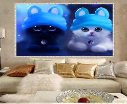Diy 5d parcial diamante bordado gato preto e gato branco redondo pintura diamante kits de ponto cruz diamante mosaico decoração para casa32226371